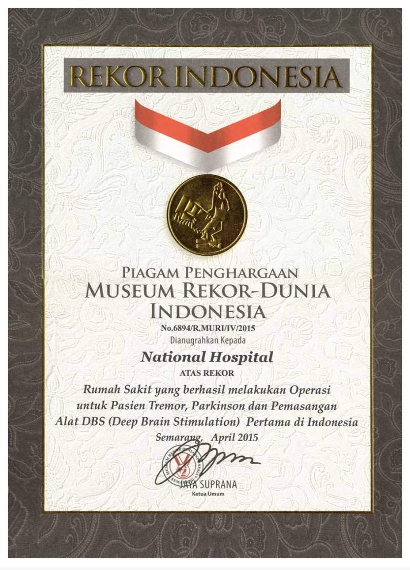REKOR INDONESIA- Indonesian World Record Museum Award Certificate for National Hospital